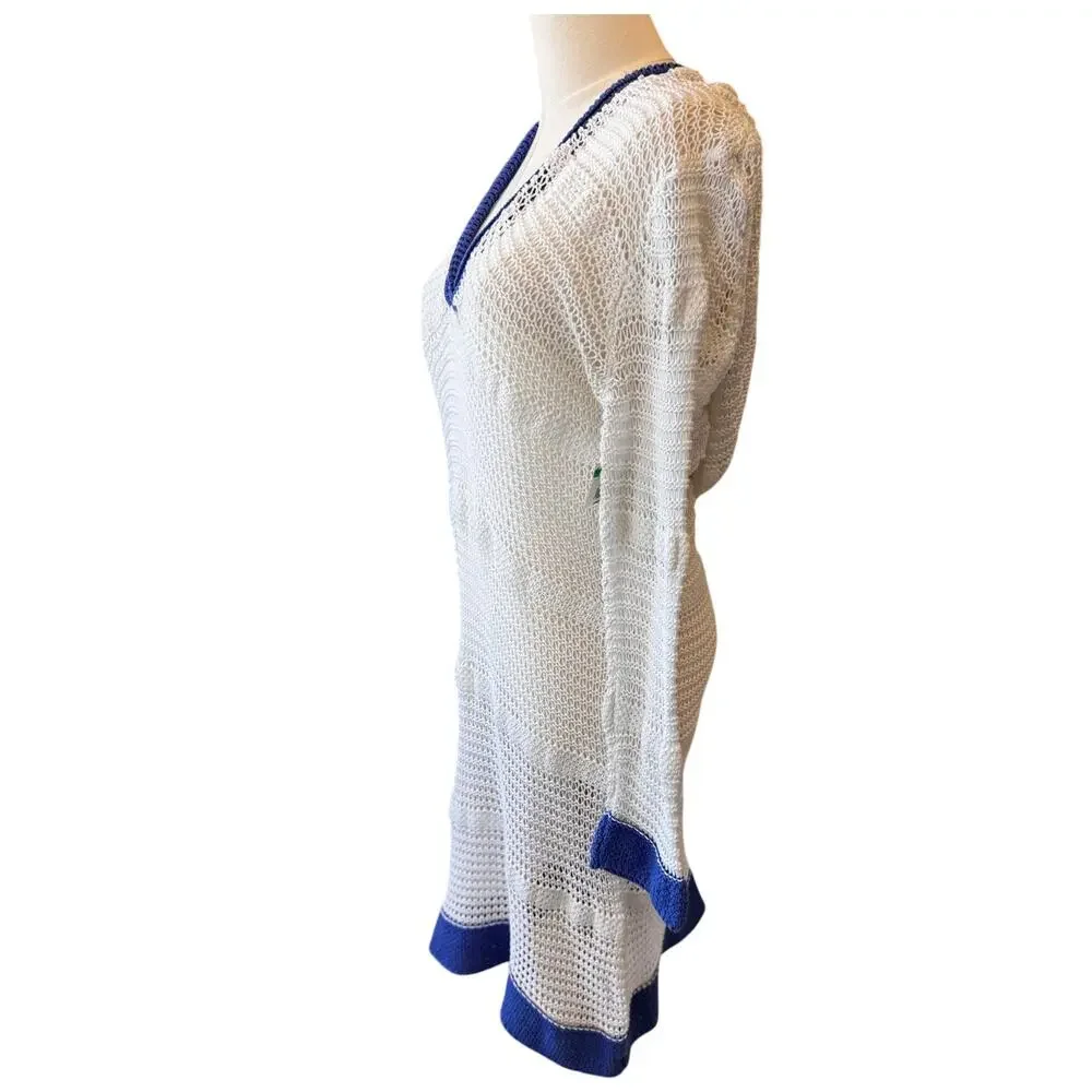 New Tommy Bahama Women's Navy Crocheted Open Weave Net Cover Up Hoodie Size L